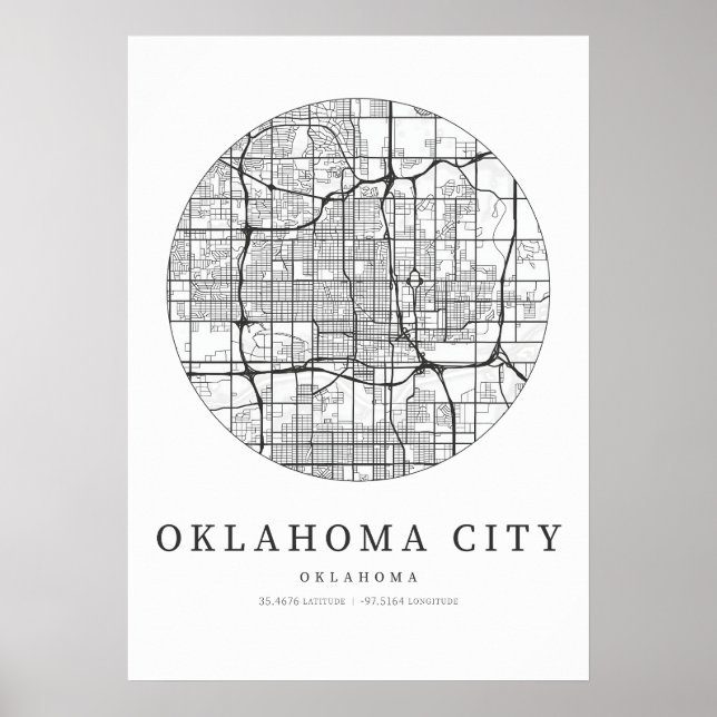 Oklahoma City Oklahoma Street Layout Map Poster (Front)