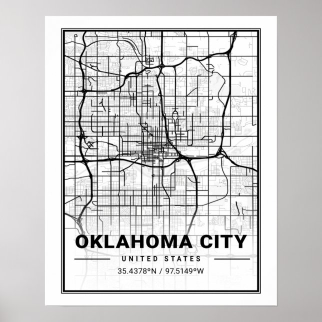 Oklahoma City Oklahoma USA Travel City Map Poster (Front)