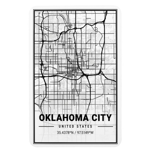 Oklahoma City Oklahoma USA Travel City Map Poster Magnet (Vertical)