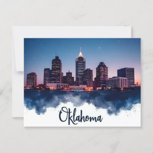 Oklahoma City Skyline at Night   Modern Cityscape  Postcard