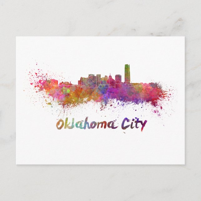 Oklahoma City skyline in watercolor Postcard (Front)