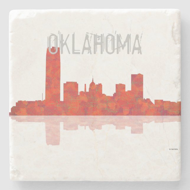 OKLAHOMA CITY SKYLINE - Stone Beverage Coasters (Front)