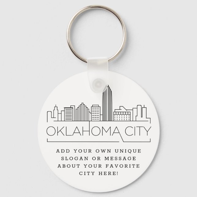 Oklahoma City Stylised Skyline | Custom Slogan Key Ring (Front)