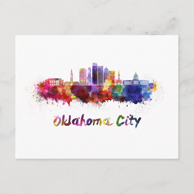 Oklahoma City V2 skyline in watercolor Postcard (Front)