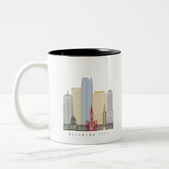 Oklahoma City V2 skyline poster Two-Tone Coffee Mug (Left)