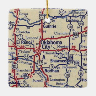 Oklahoma City Vintage Map Ceramic Ornament