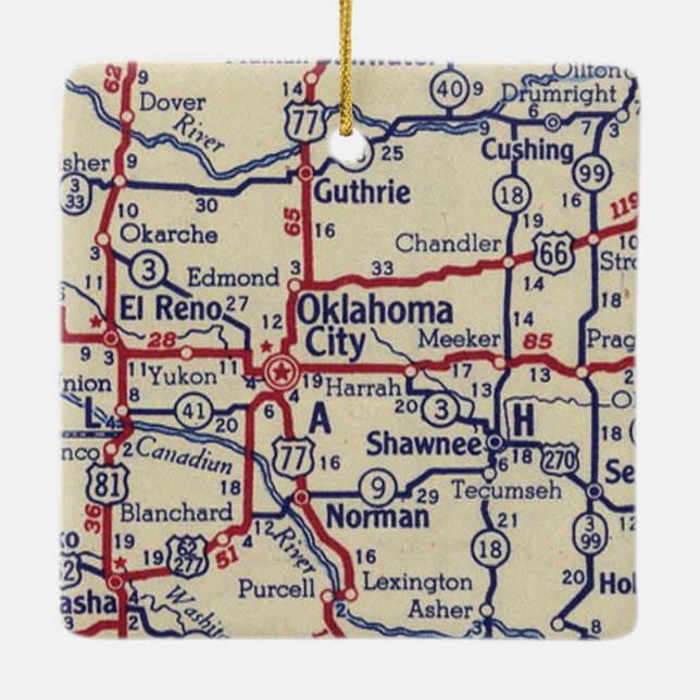 Oklahoma City Vintage Map Ceramic Ornament (Back)