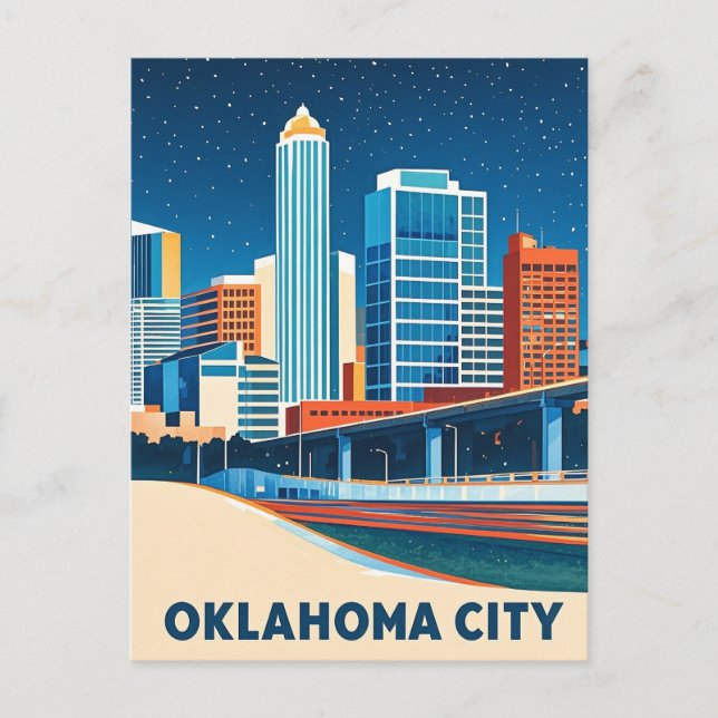 Oklahoma City water colour skyline Postcard (Front)