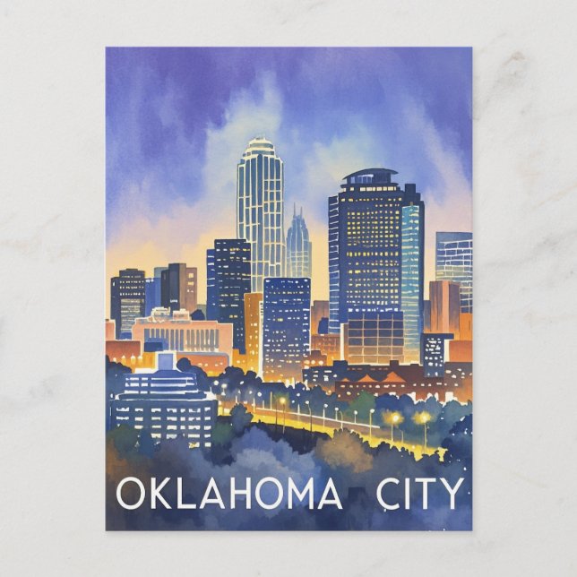 Oklahoma City water colour skyline Postcard (Front)