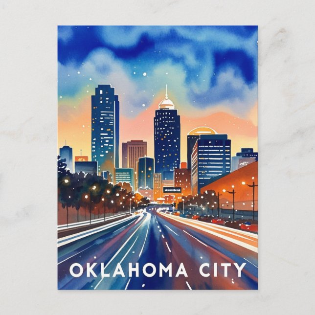 Oklahoma City water colour skyline Postcard (Front)