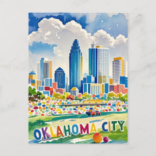 Oklahoma City water colour skyline Postcard