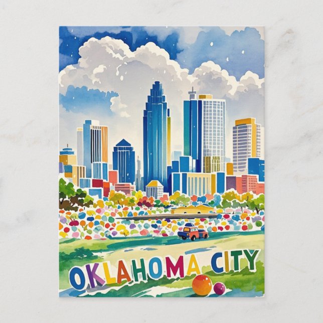 Oklahoma City water colour skyline Postcard (Front)