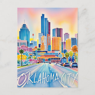 Oklahoma City water colour skyline Postcard