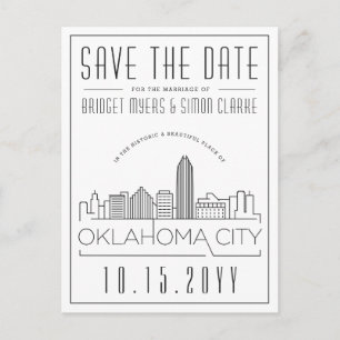 Oklahoma City Wedding   Skyline Save the Date Postcard
