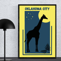 Oklahoma City Zoo Park Vintage Giraffe Yellow Blue