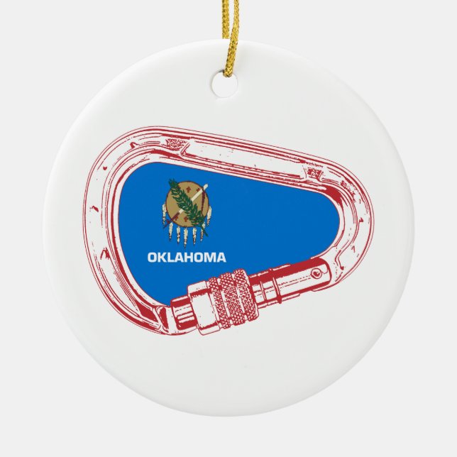 Oklahoma Climbing Carabiner Ceramic Tree Decoration (Front)