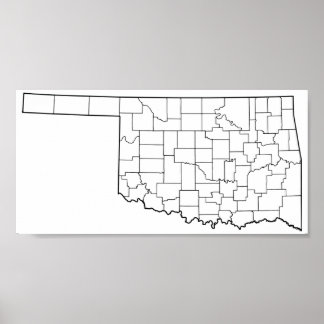 Oklahoma Counties Blank Outline Map Poster