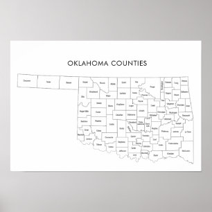 Oklahoma Counties map with county names Poster