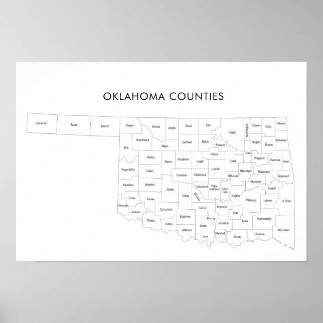 Oklahoma Counties map with county names Poster (Front)