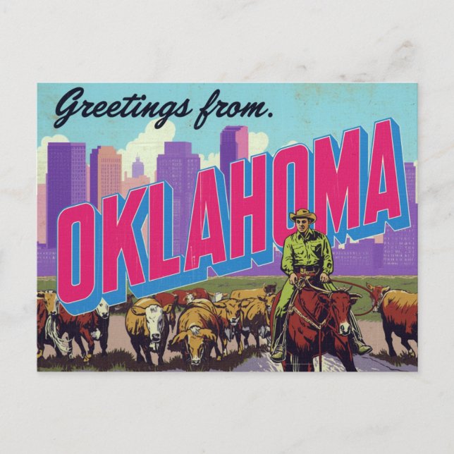 Oklahoma Cowboy Cattle City Postcard (Front)