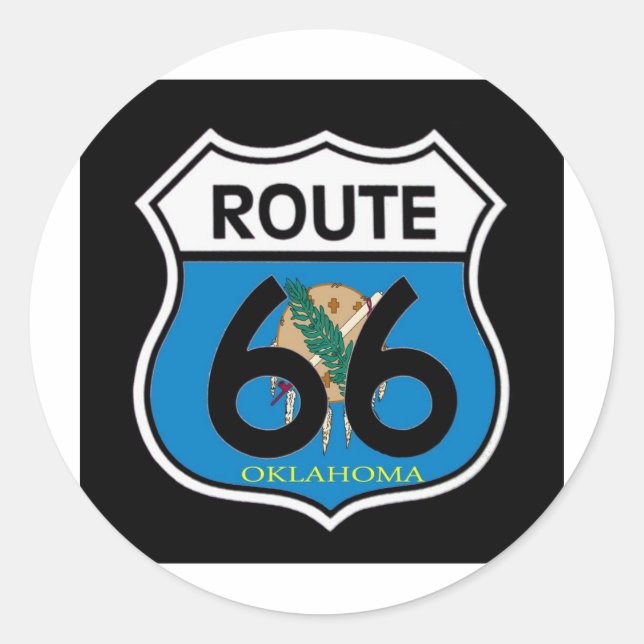 Oklahoma flag Route 66 Shield Classic Round Sticker (Front)