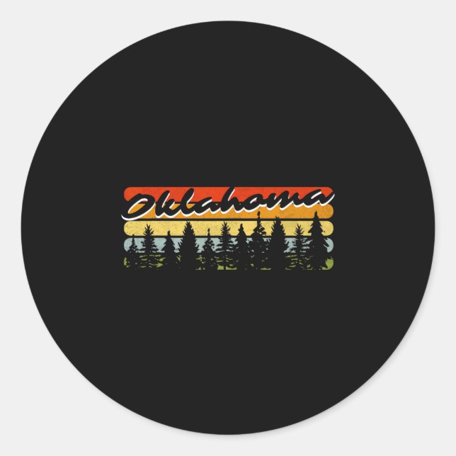Oklahoma Forest Sunset Trees Cabin Theme Souvenir  Classic Round Sticker (Front)