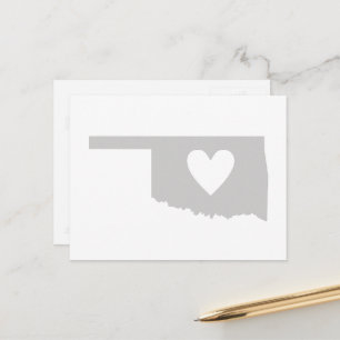 Oklahoma Grey State Map Shape with Heart Cutout Postcard
