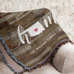 Oklahoma Home State Personalised Wood Look Throw Blanket<br><div class="desc">Show some home state pride with this cute rustic faux wood plank throw blanket featuring "home" in white calligraphy script lettering with a silhouette map of the state of Oklahoma standing in for the letter "O." A pink heart illustration inside the state map completes the design; you can change the...</div>