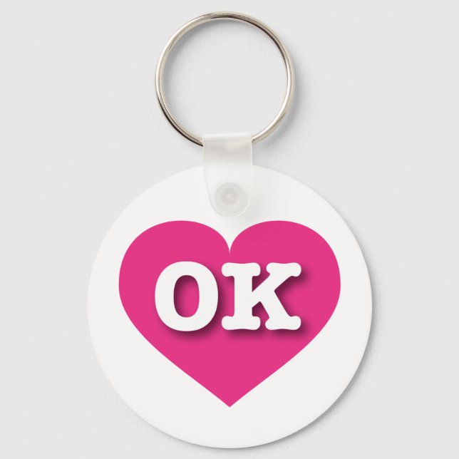 Oklahoma Hot Pink Heart - I love OK Key Ring (Front)