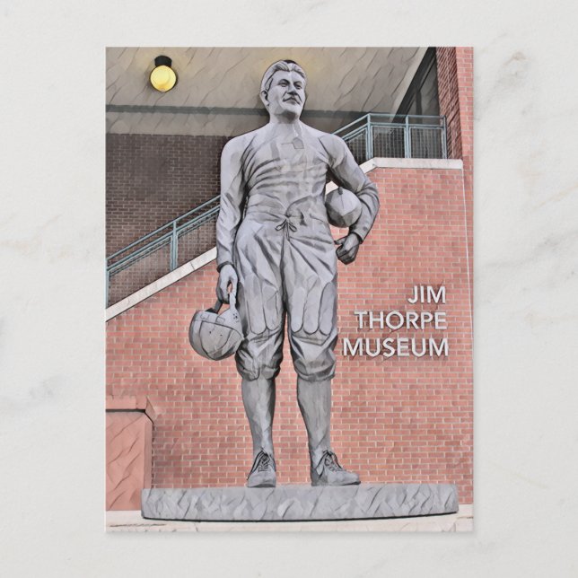 Oklahoma Jim Thorpe Museum Statue Watercolor Postcard (Front)