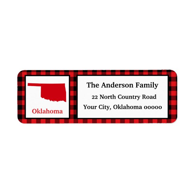 Oklahoma Map Buffalo Plaid Return Address (Front)