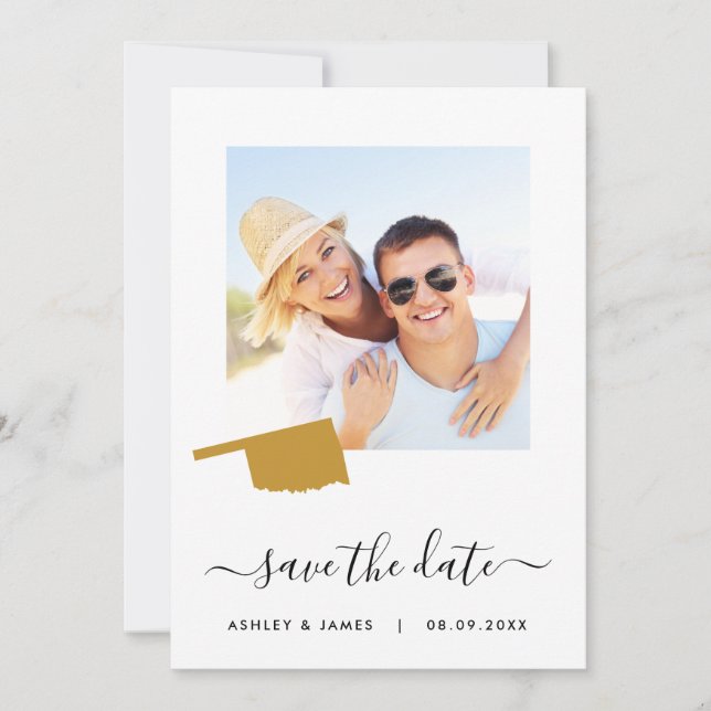 Oklahoma Map Photo Wedding Save the Date Card (Front)