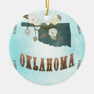 Oklahoma Map With Lovely Birds Ceramic Tree Decoration