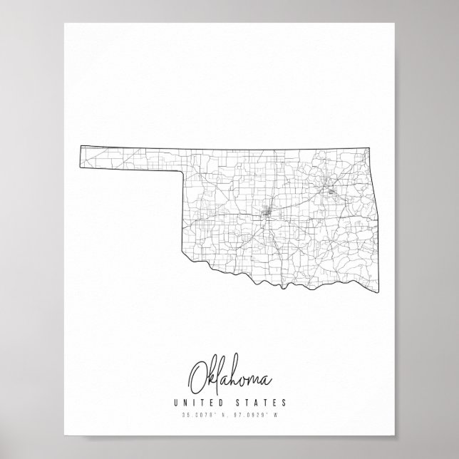 Oklahoma Minimal Street Map Poster (Front)