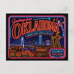 Oklahoma Neon State Retro Vintage Postcard