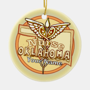 Oklahoma Nurse Caduceus Ceramic Tree Decoration