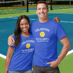 Oklahoma Pickleball Add Club Partner Name Custom T-Shirt<br><div class="desc">Show off your love of Oklahoma pickleball (easily change state name and shirt colour) with this awesome pickleball shirt for clubs, teams, partners or everyday court wear. Just add your 3 lines of custom text to make a totally unique pickleball shirt. Great for tournaments, matching club shirts or to give...</div>