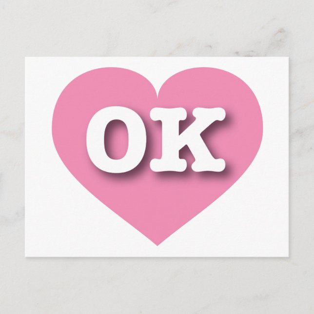 Oklahoma Pink Heart - I love OK Postcard (Front)