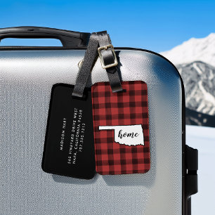 Oklahoma   Red & Black Buffalo Plaid Home State Luggage Tag