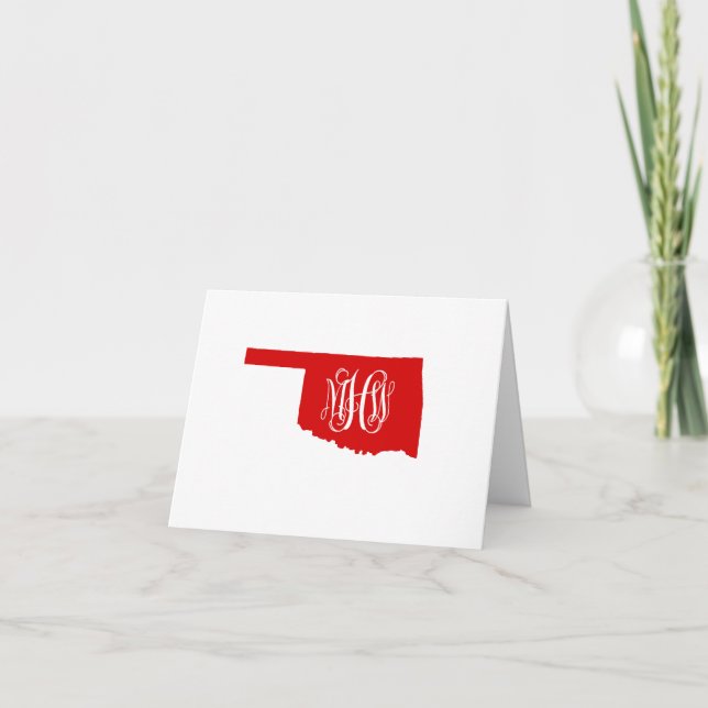 Oklahoma Red White Vine Monogram DIY BG Thank You Card (Front)