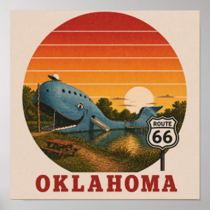 Oklahoma Route 66 Blue Whale Sunset Adventure Poster