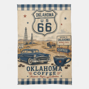 Oklahoma Route 66 Country Coffee Americana Tea Towel