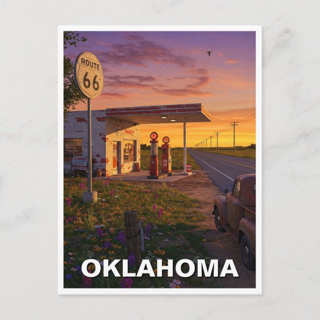 Oklahoma Route 66 Gas Station Travel Postcard (Front)