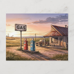 Oklahoma Route 66 Vintage Gas Station Postcard