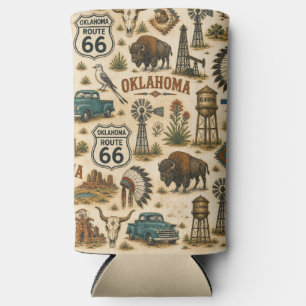 Oklahoma Route 66 Vintage Western Collage Seltzer Can Cooler