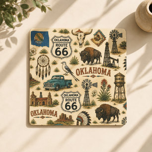 Oklahoma Route 66 Vintage Western Collage Square Paper Coaster
