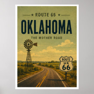 Oklahoma Route 66 Windmill Prairie Road Art Poster