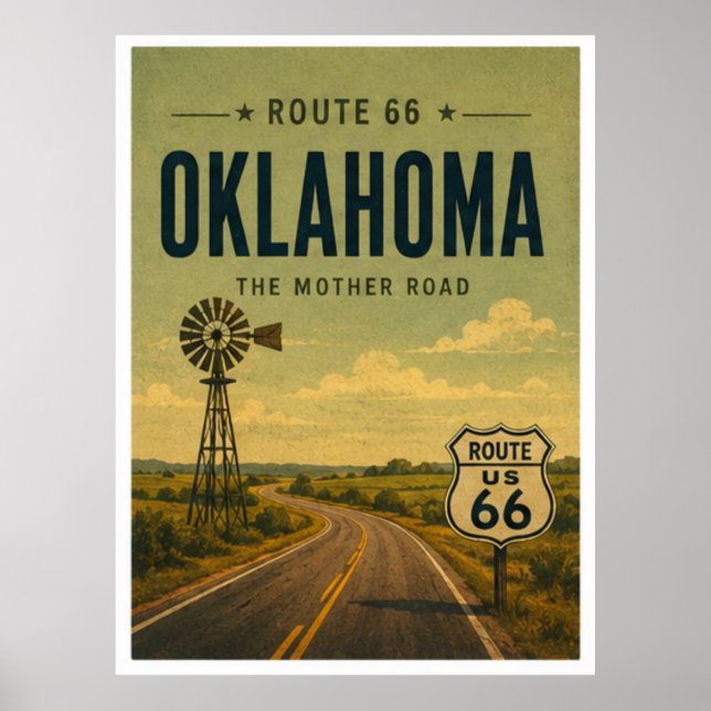 Oklahoma Route 66 Windmill Prairie Road Art Poster (Front)