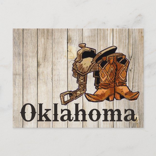Oklahoma Saddle and Boots Wooden Wall Postcard (Front)