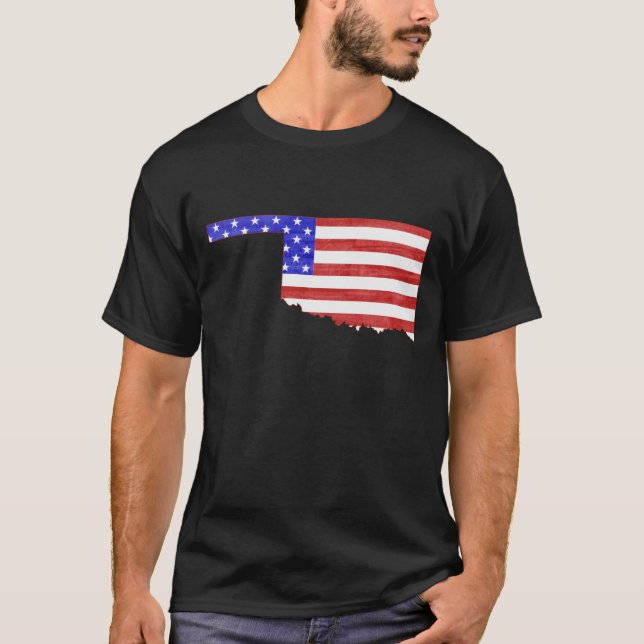 Oklahoma Shaped American Flag Patriotic Oklahoman T-Shirt (Front)
